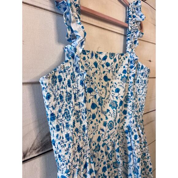 Draper James Floral Print Smocked Side Midi Blue White Flutter Strap Dress XXL - Picture 2 of 7